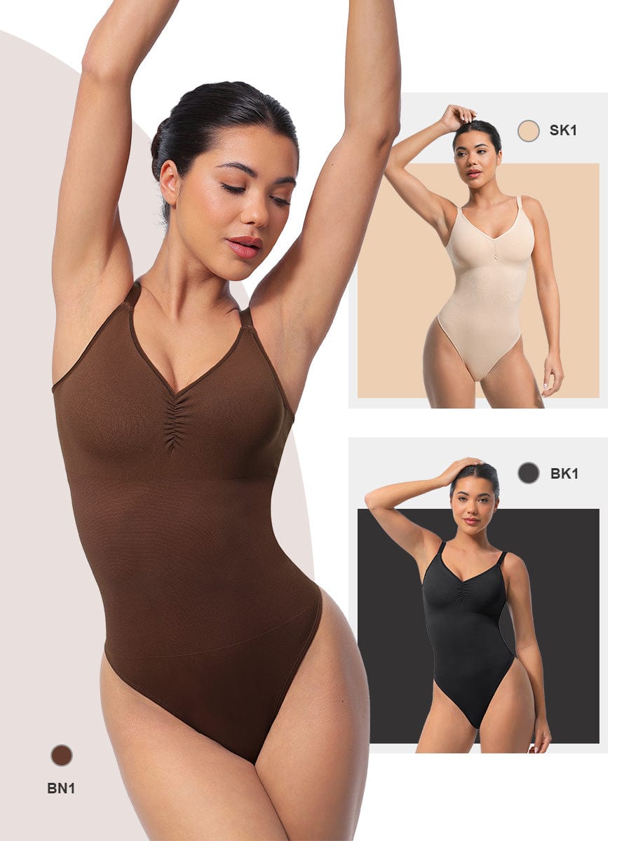 Seamless Built-In Bra Tummy Control Thong Bodysuit 18