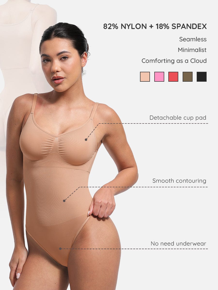 Seamless Bra-Free Cami Tummy Control Thong Bodysuit 20