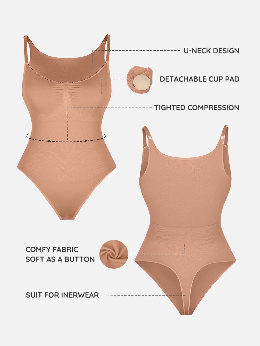 Seamless Bra-Free Cami Tummy Control Thong Bodysuit 21