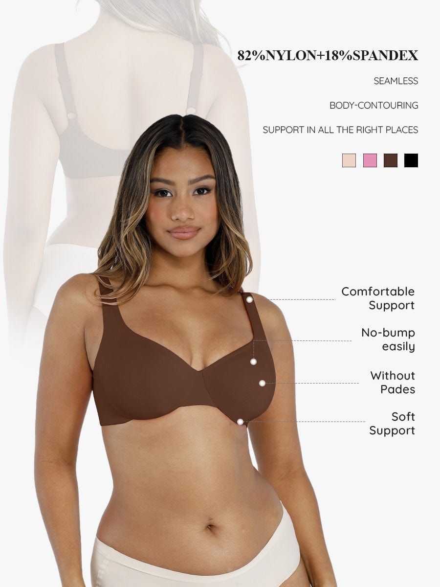 Unpadded Underwire Deep V-Neck Side Support Bra 1