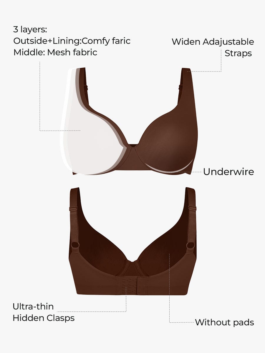 Unpadded Underwire Deep V-Neck Side Support Bra 2