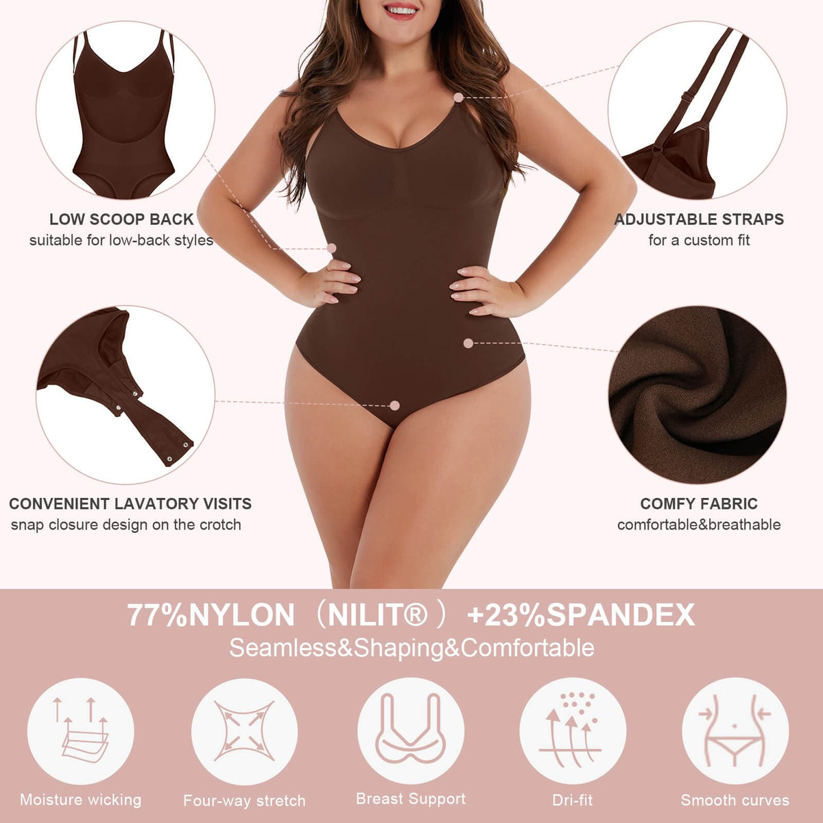 Seamless Cover-Breast Open-Back Thong Bodysuit 1