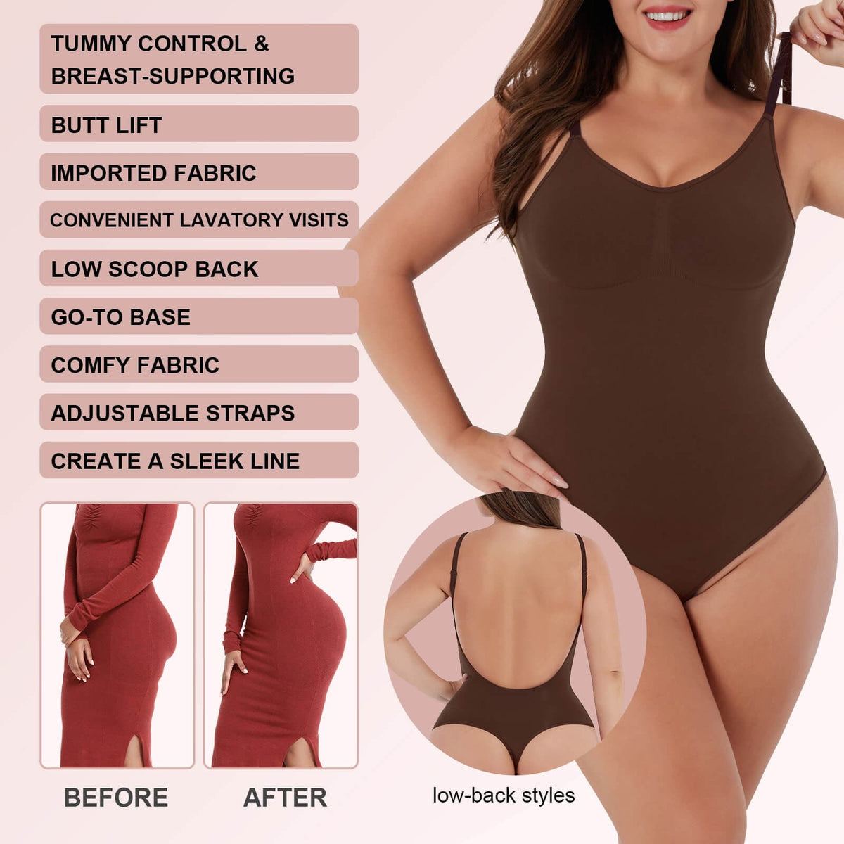 Seamless Cover-Breast Open-Back Thong Bodysuit 2