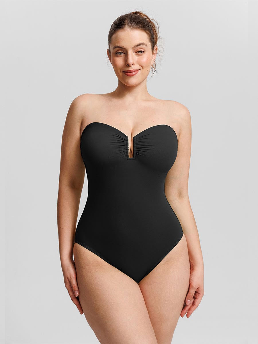 Strapless Tummy Control One-Piece Swimsuit Orange 1