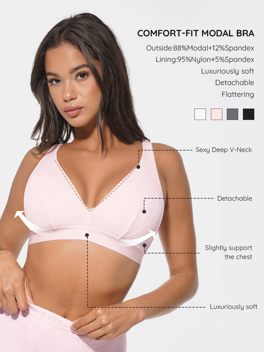 Deep V-Neck Ribbed Modal Bralette 1