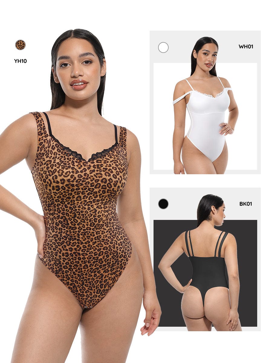 Lace V-Neck Shaping Thong Bodysuit 3