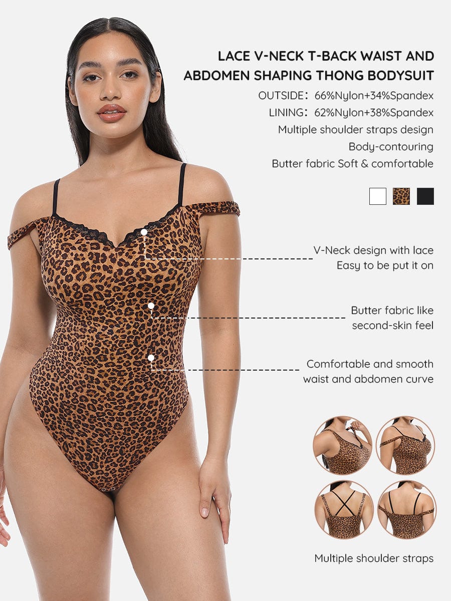 Lace V-Neck Shaping Thong Bodysuit 1