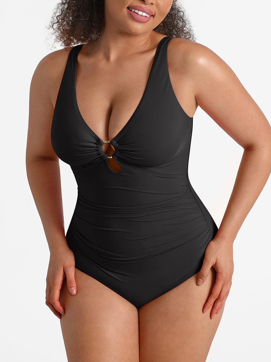 Waist Shaping Ruched One-Piece Swimsuit Red 5
