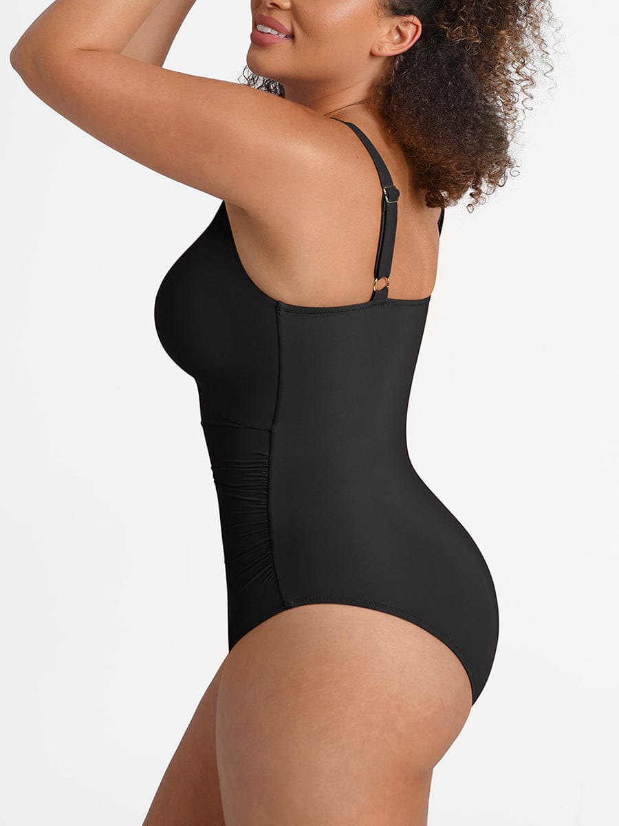 Waist Shaping Ruched One-Piece Swimsuit Red 6