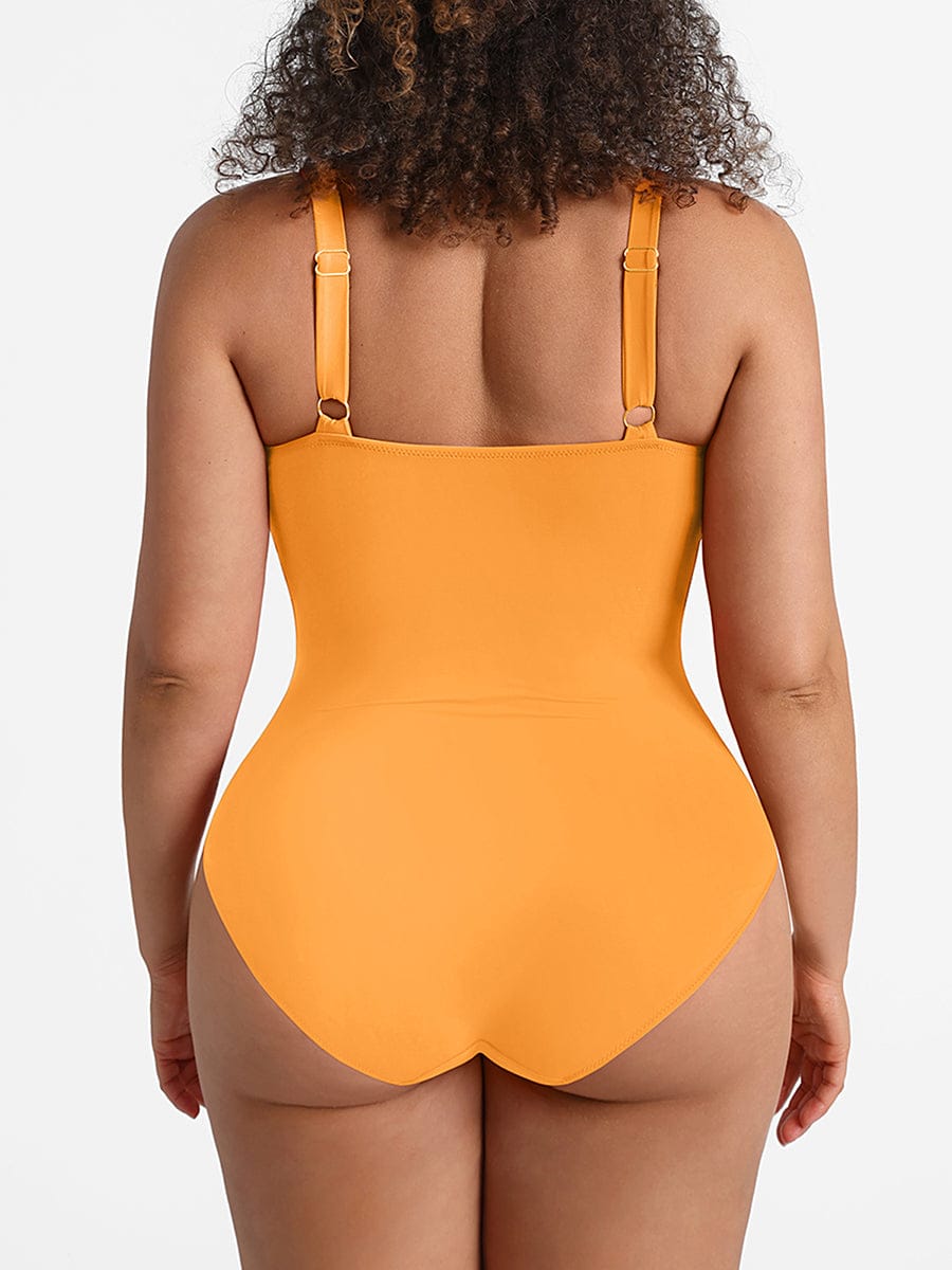 Waist Shaping Ruched One-Piece Swimsuit Yellow 5