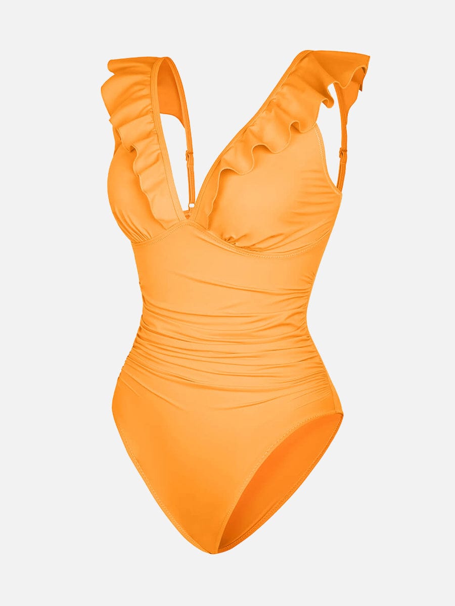 Ruffled V-Neck Lace-Up One-Piece Swimsuit Orange 6