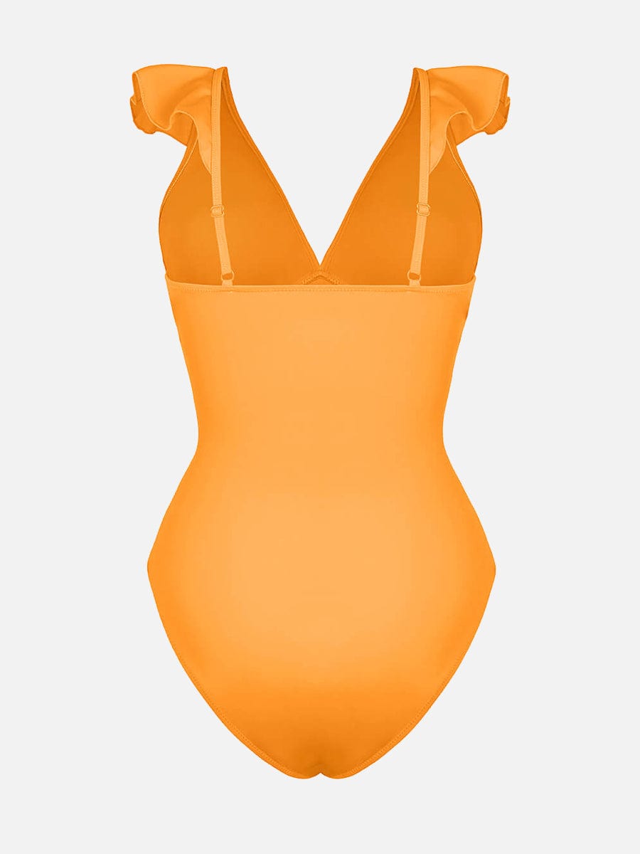 Ruffled V-Neck Lace-Up One-Piece Swimsuit 1
