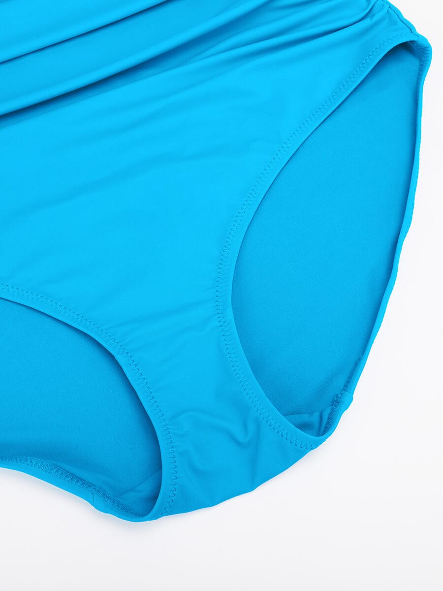 Ruffled V-Neck Lace-Up One-Piece Swimsuit Blue 5