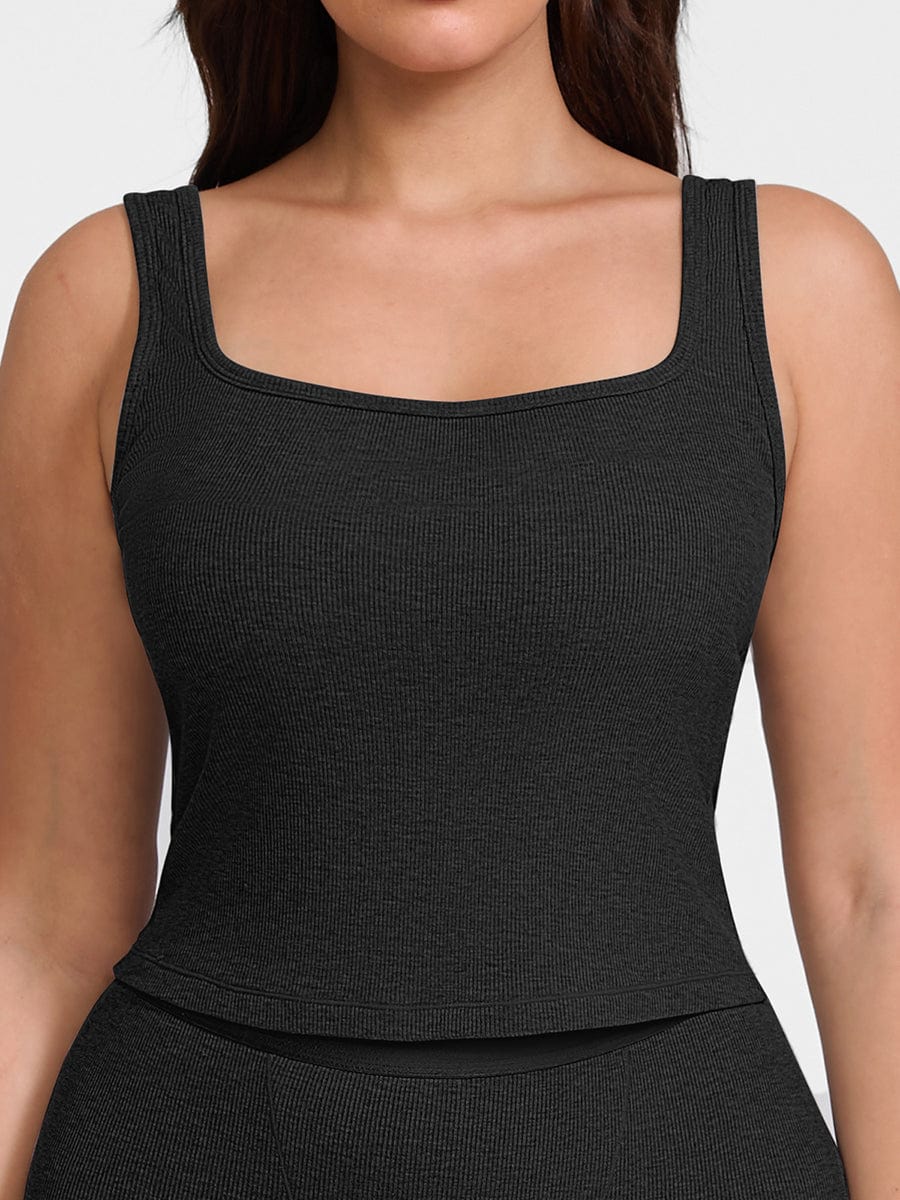 Ribbed Scoop Neck Tank Top Light Gray 1