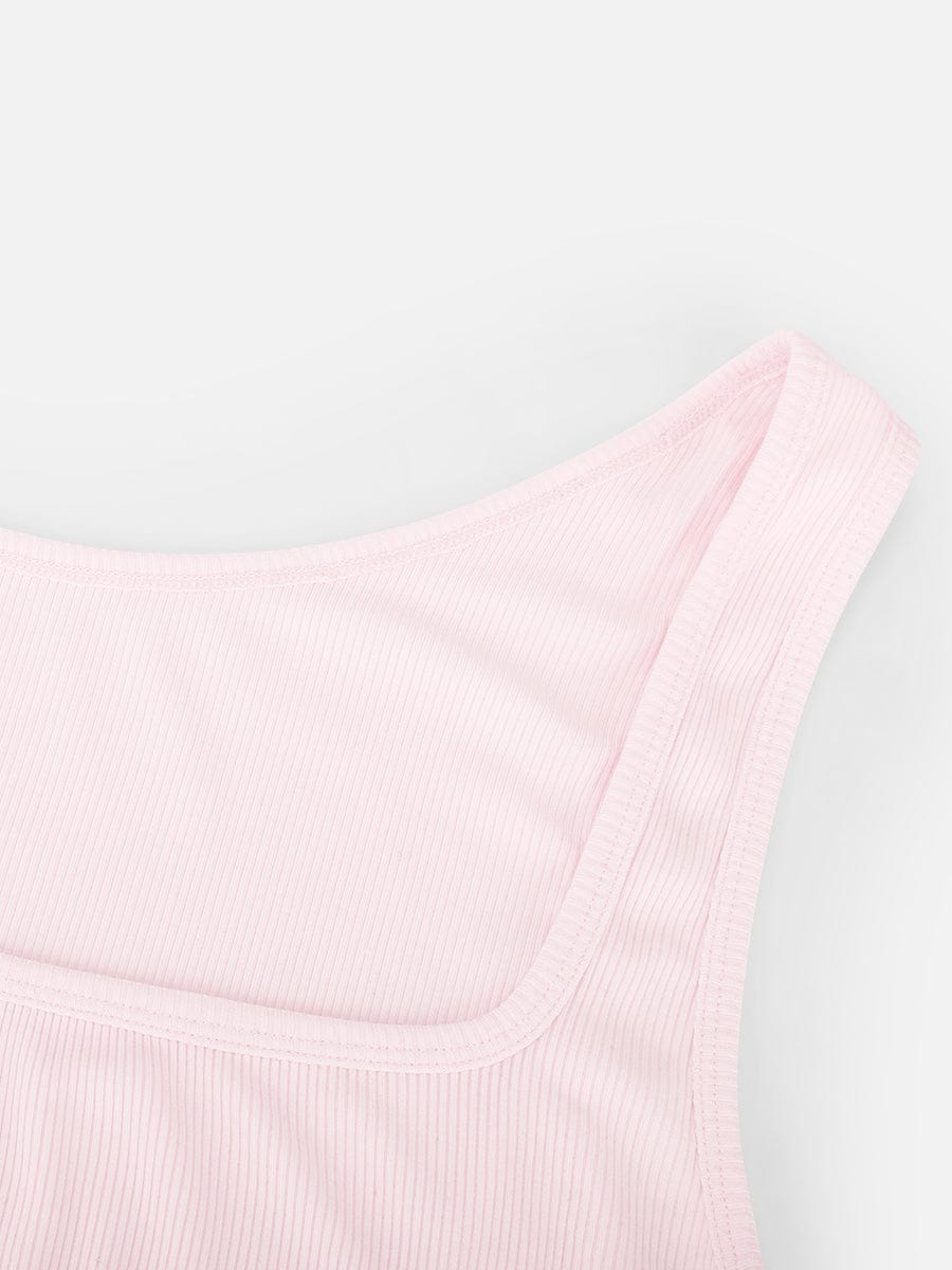 Ribbed Scoop Neck Tank Top Pink 5