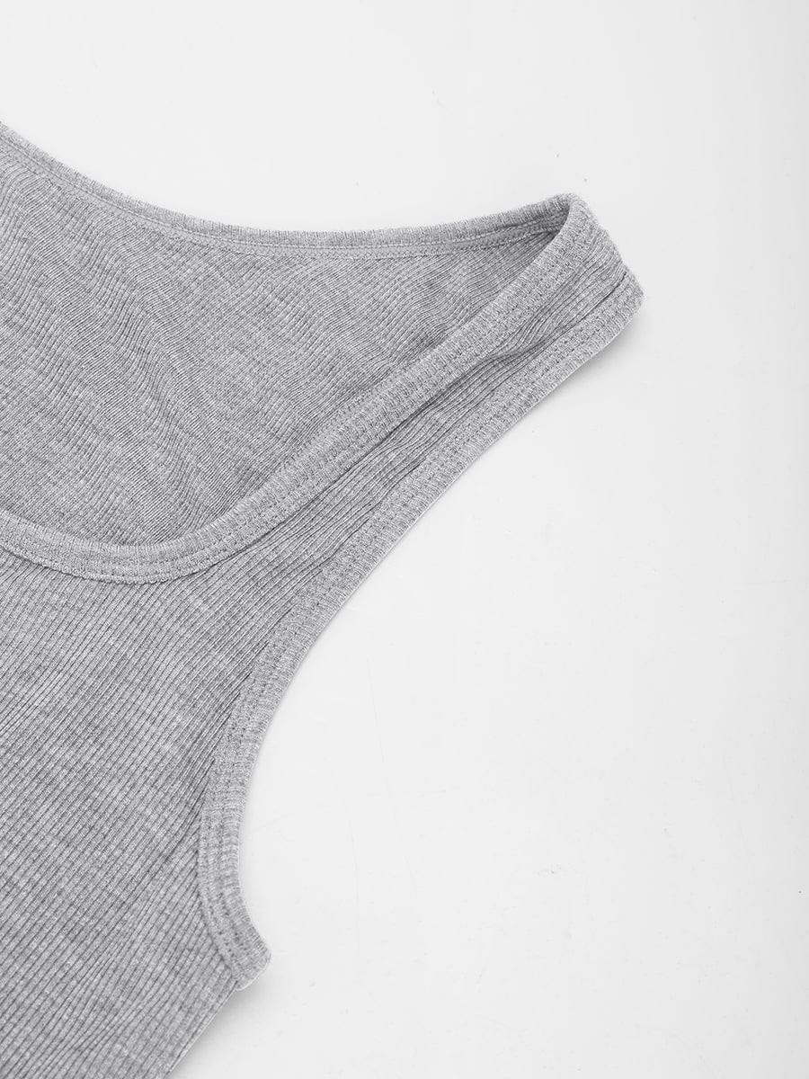 Ribbed Scoop Neck Tank Top Black 5