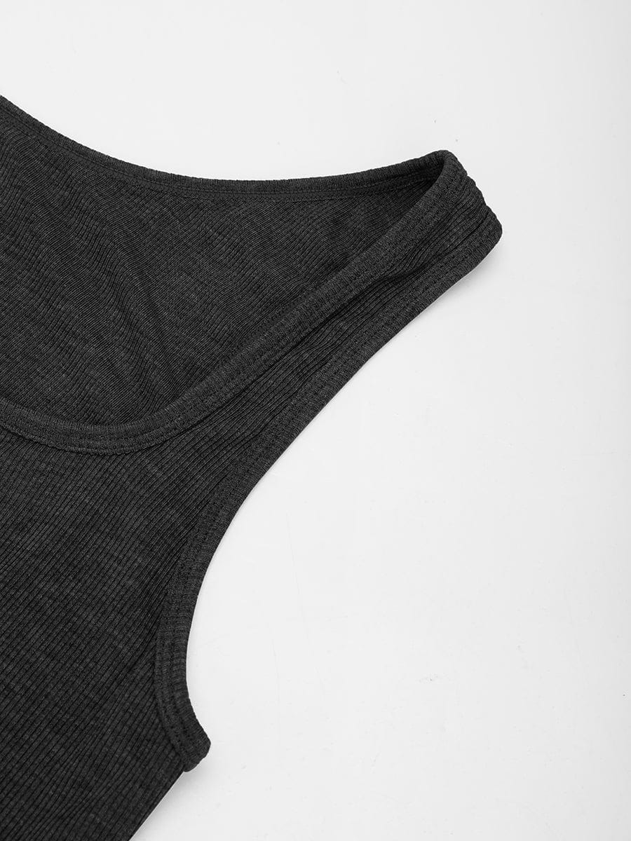 Ribbed Scoop Neck Tank Top Light Gray 5
