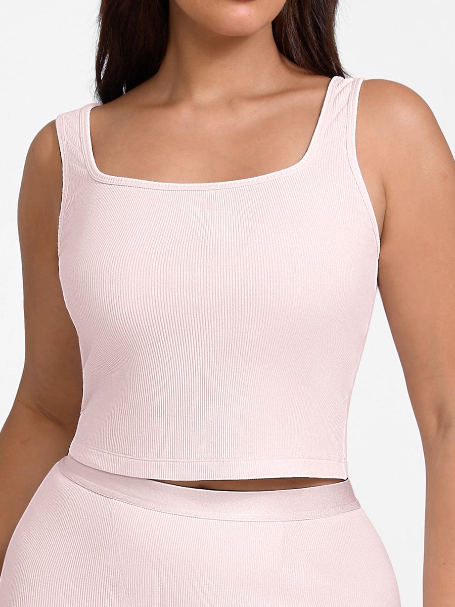 Ribbed Scoop Neck Tank Top Pink 1