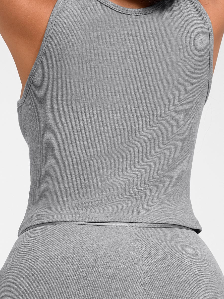 Ribbed Scoop Neck Tank Top Black 2