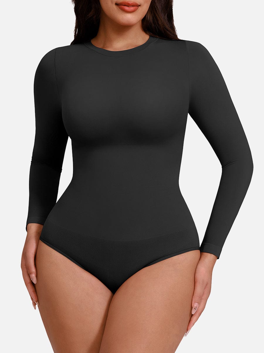 Long Sleeve Tummy Control Bodysuit Black 4