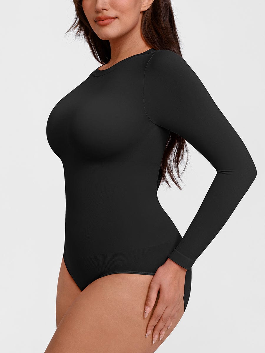 Long Sleeve Tummy Control Bodysuit Light Brown 2