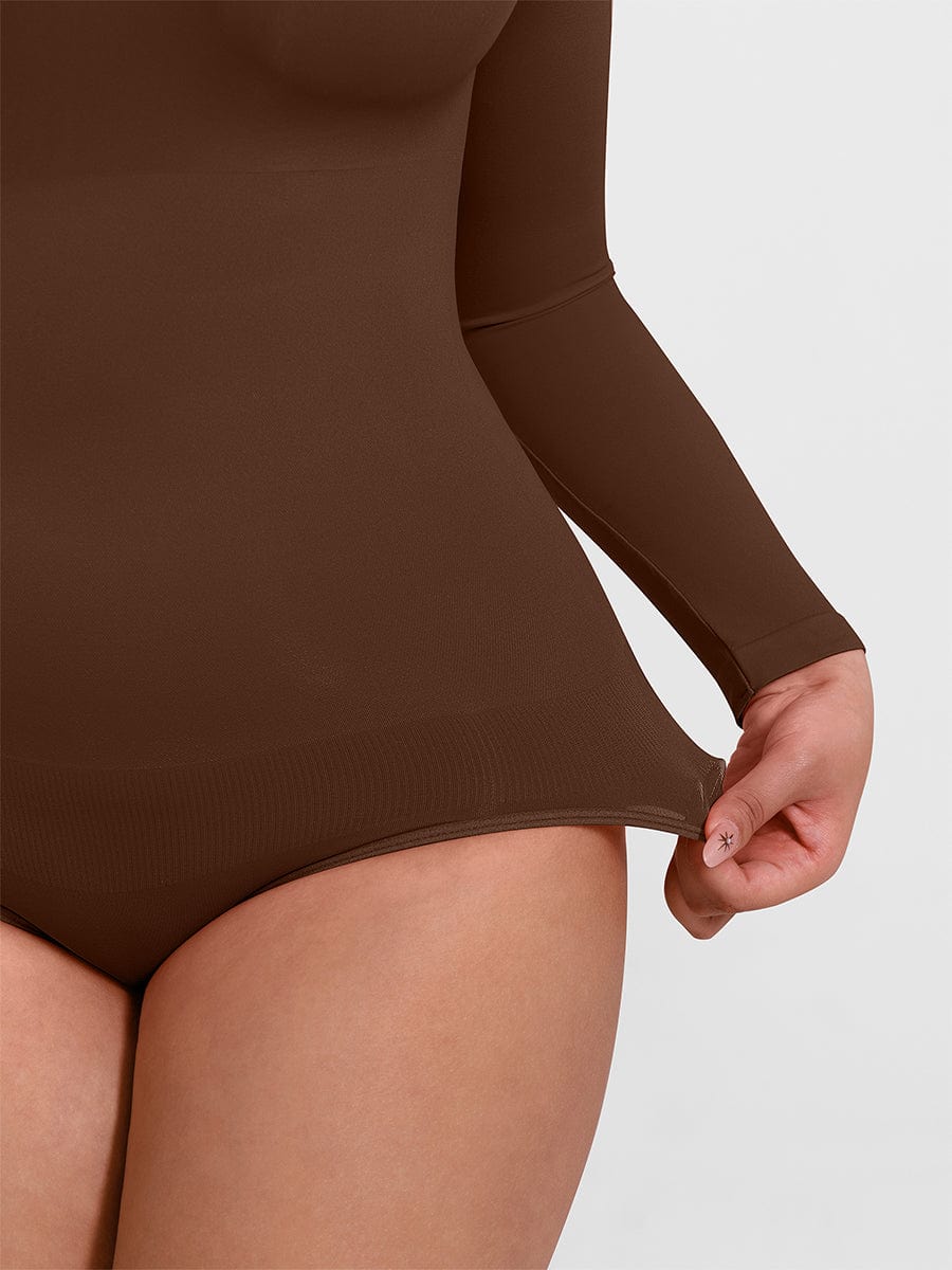 Long Sleeve Tummy Control Bodysuit Dark Brown 4