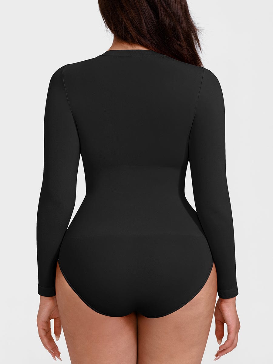 Long Sleeve Tummy Control Bodysuit Light Brown 1