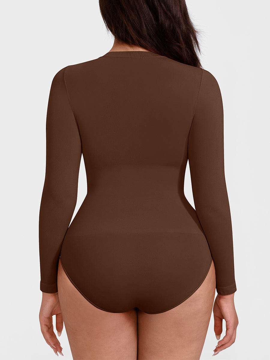 Long Sleeve Tummy Control Bodysuit Dark Brown 2