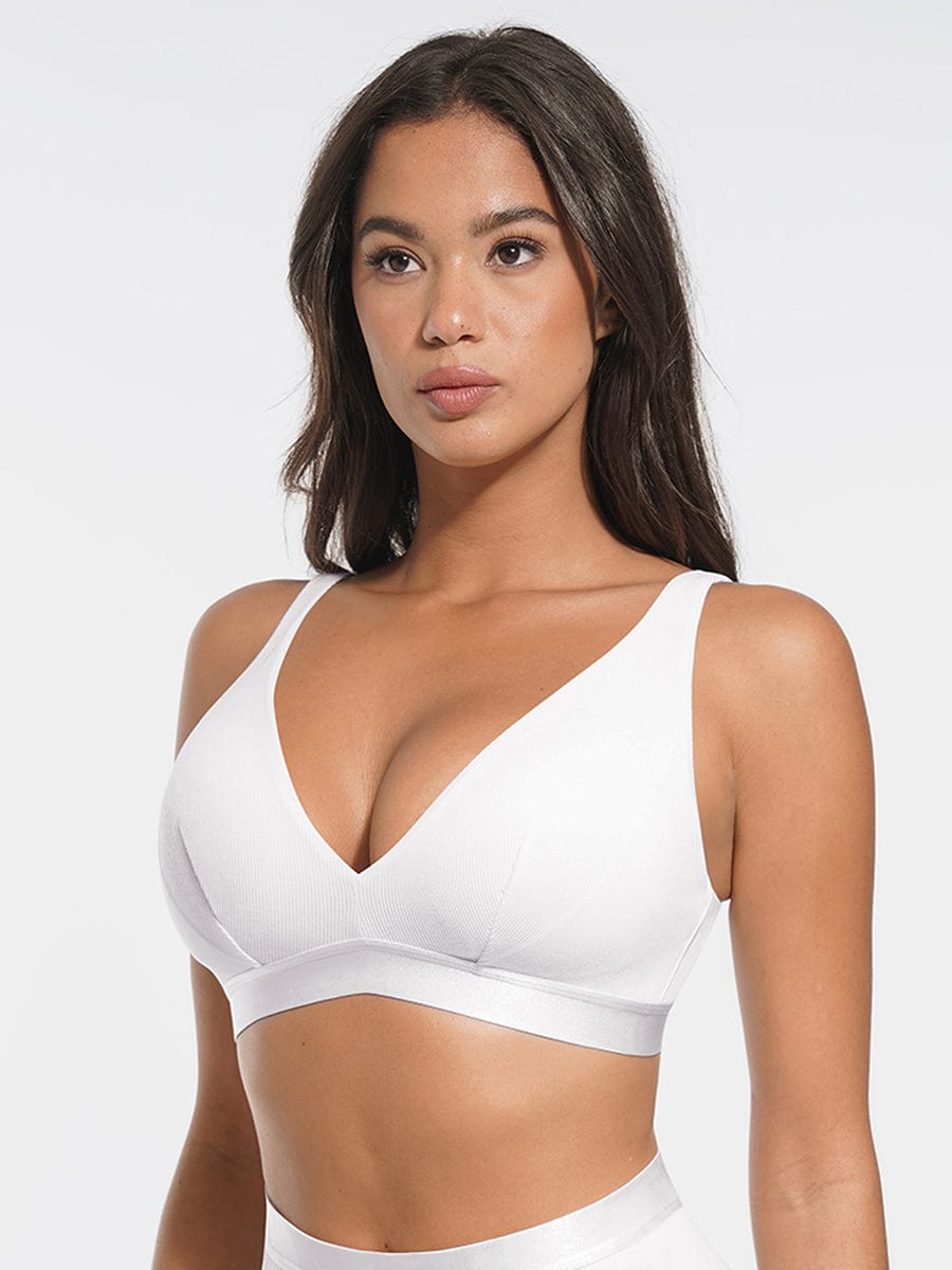 Deep V-Neck Ribbed Modal Bralette Pink 1