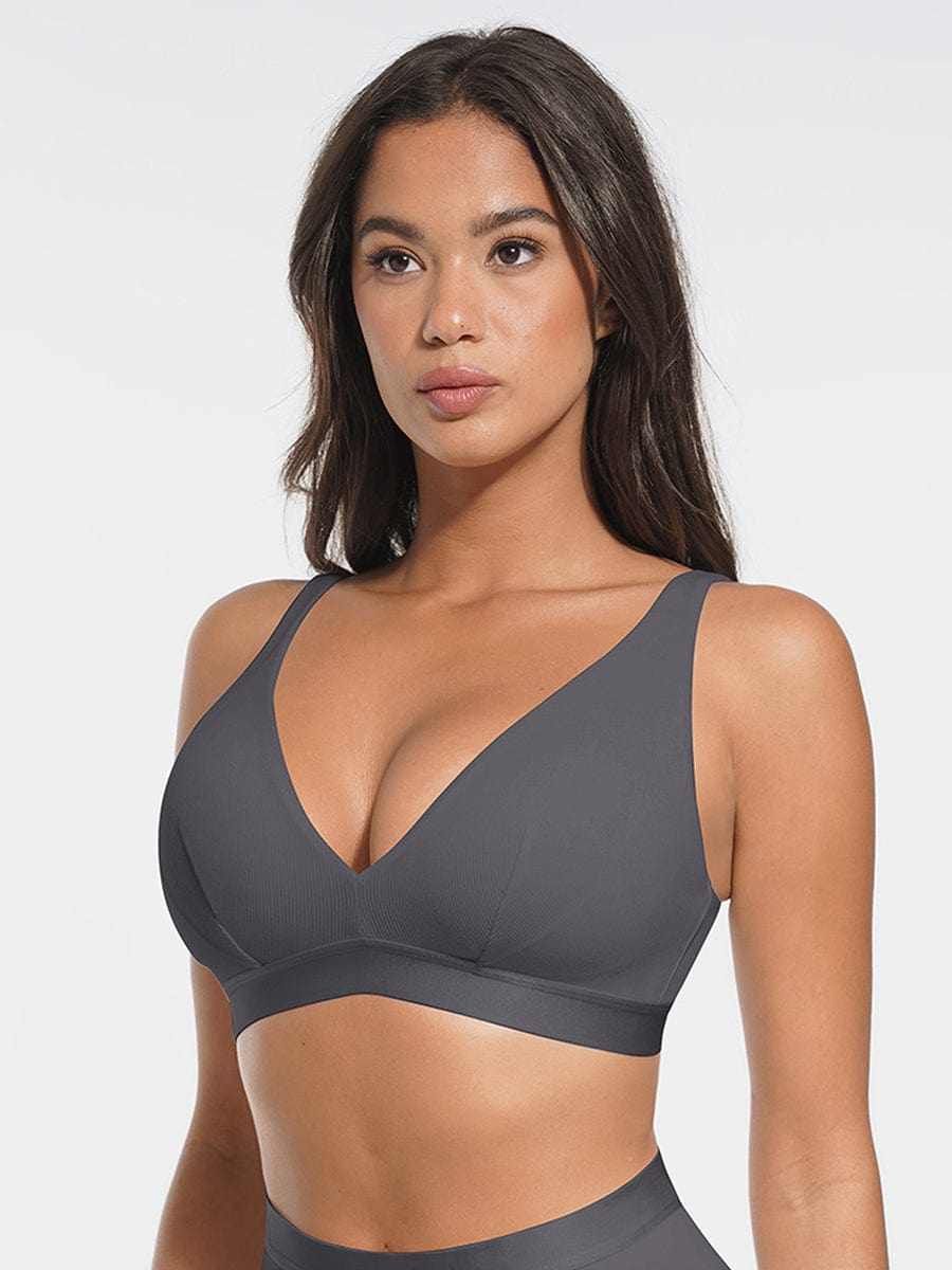 Deep V-Neck Ribbed Modal Bralette Pink 6