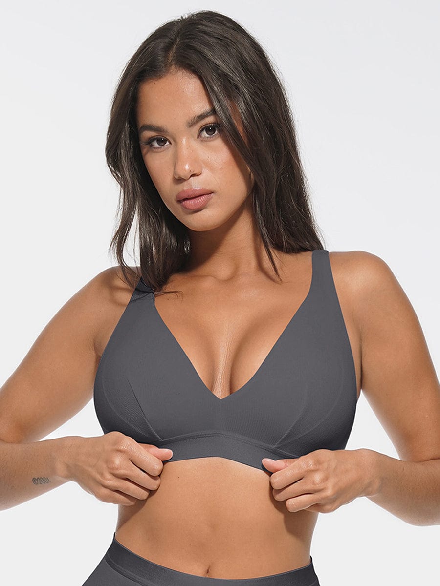 Deep V-Neck Ribbed Modal Bralette Pink 4