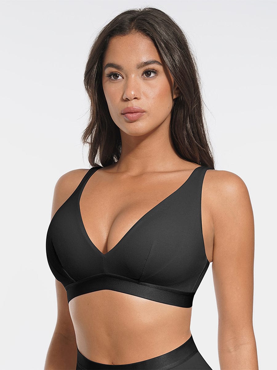 Deep V-Neck Ribbed Modal Bralette Black 3