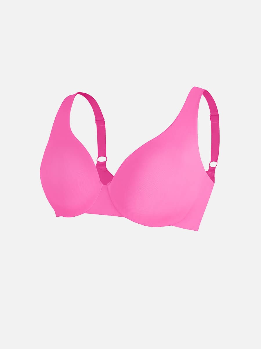 Unpadded Underwire Deep V-Neck Side Support Bra Leopard Pink 10