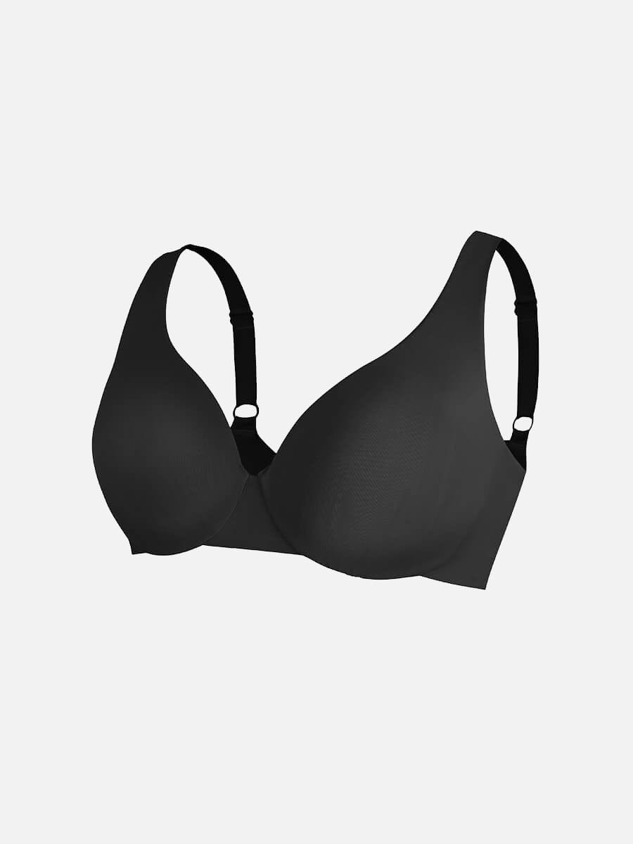 Unpadded Underwire Deep V-Neck Side Support Bra Black 13