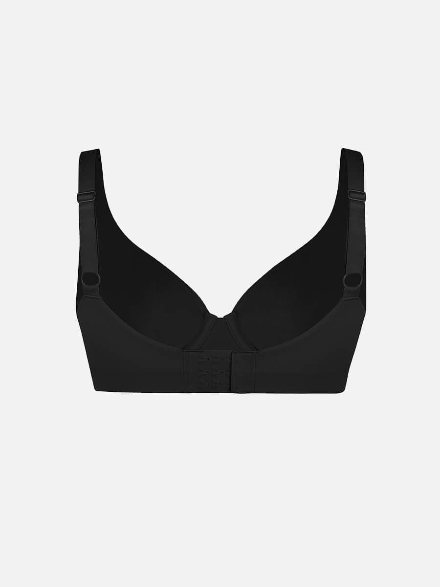 Unpadded Underwire Deep V-Neck Side Support Bra Black 14