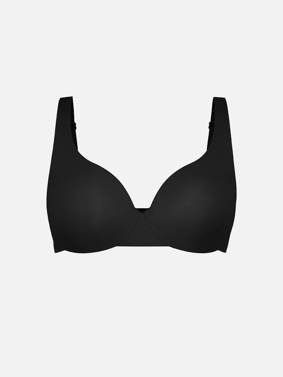 Unpadded Underwire Deep V-Neck Side Support Bra Black 12