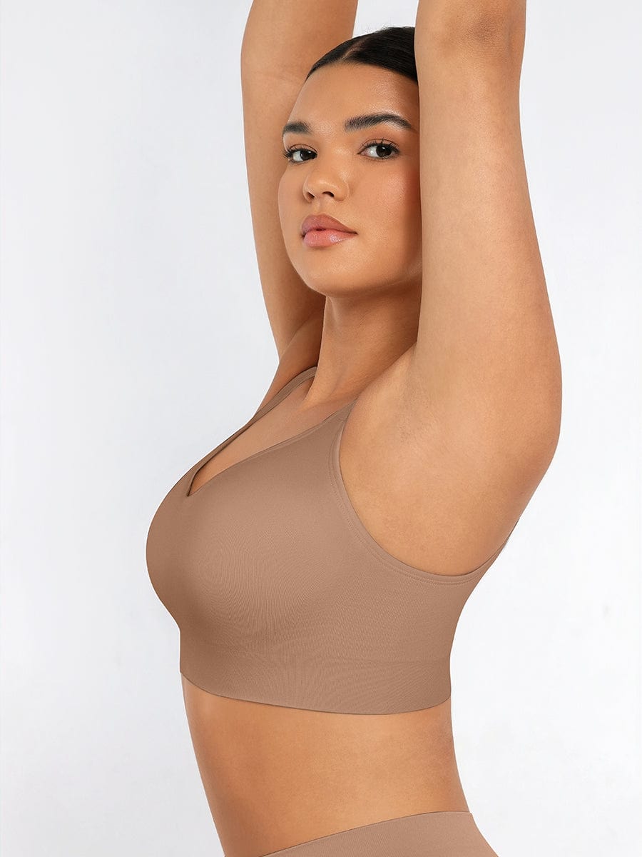 Wireless Bust Support Bra With Wide Straps Light Brown 6