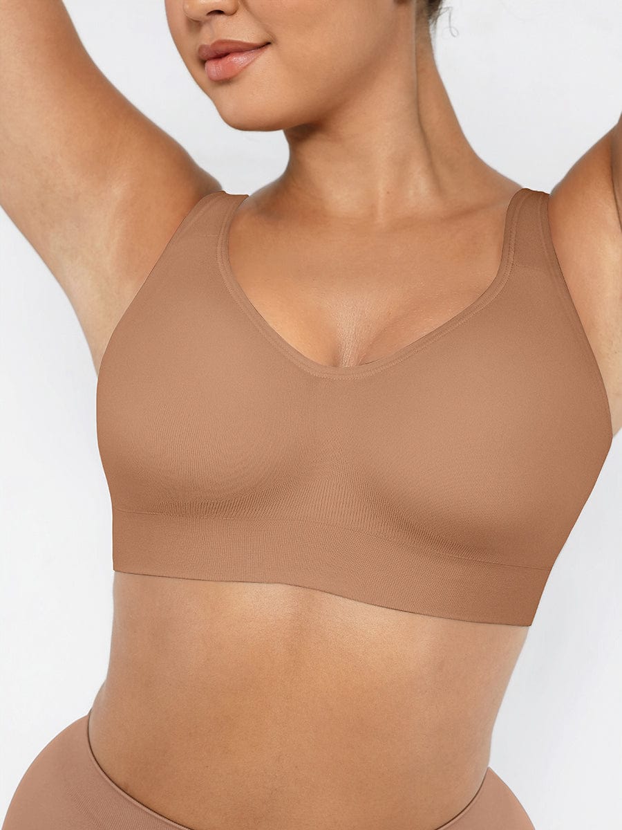 Wireless Bust Support Bra With Wide Straps Light Brown 5