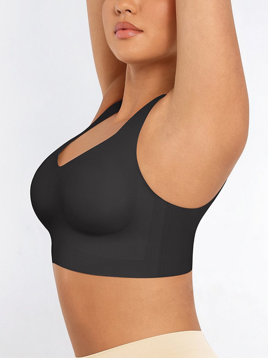 Fitted V-Neck Seamless Bra Tank Top Black 6