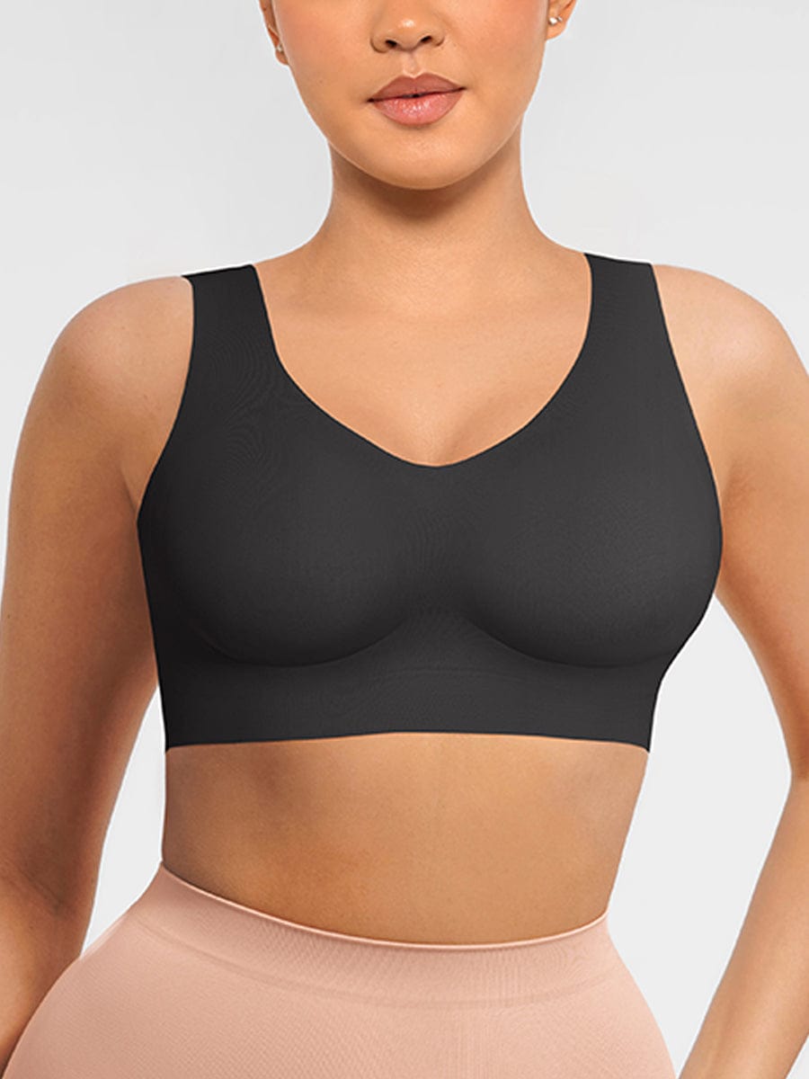 Fitted V-Neck Seamless Bra Tank Top Black 5