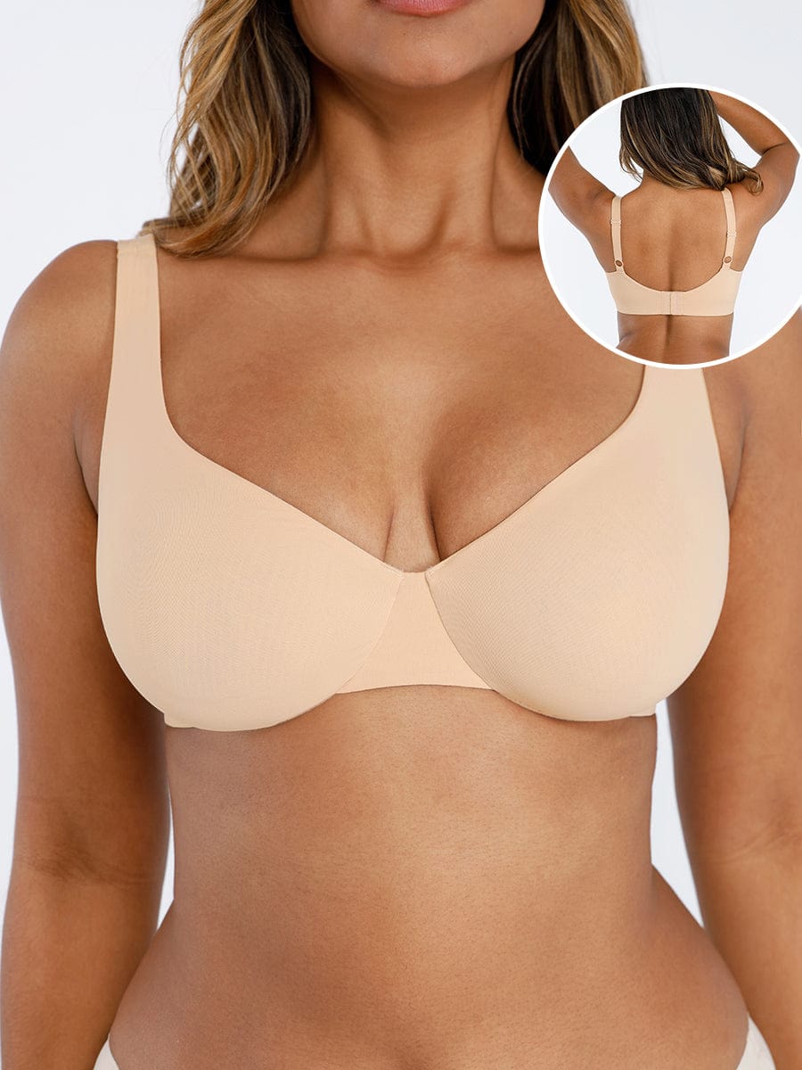 Unpadded Underwire Deep V-Neck Side Support Bra Leopard Pink 14