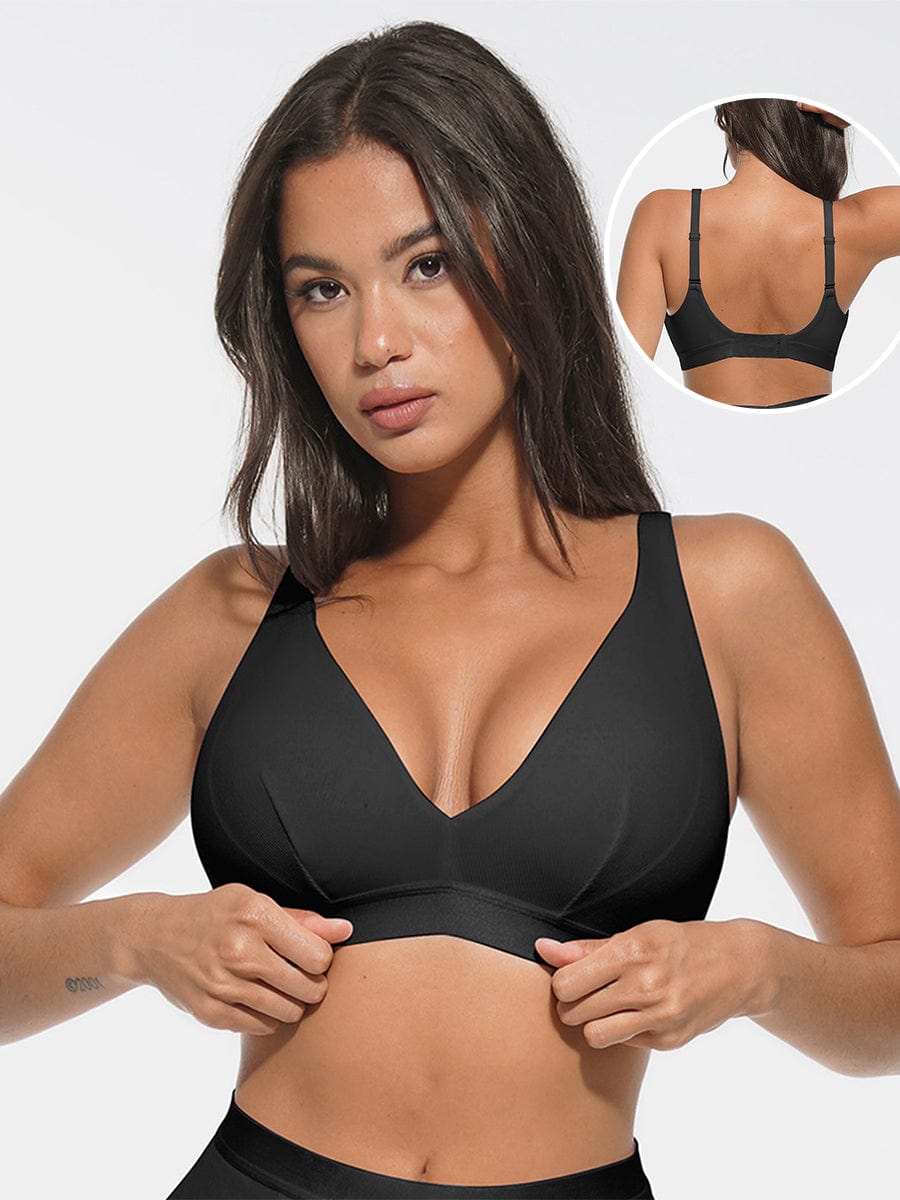 Deep V-Neck Ribbed Modal Bralette Black 1