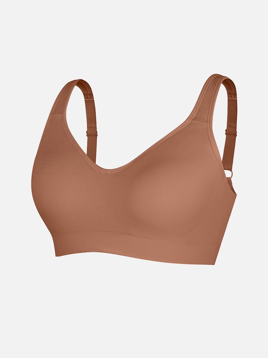 Wireless Bust Support Bra With Wide Straps Dark Brown 2