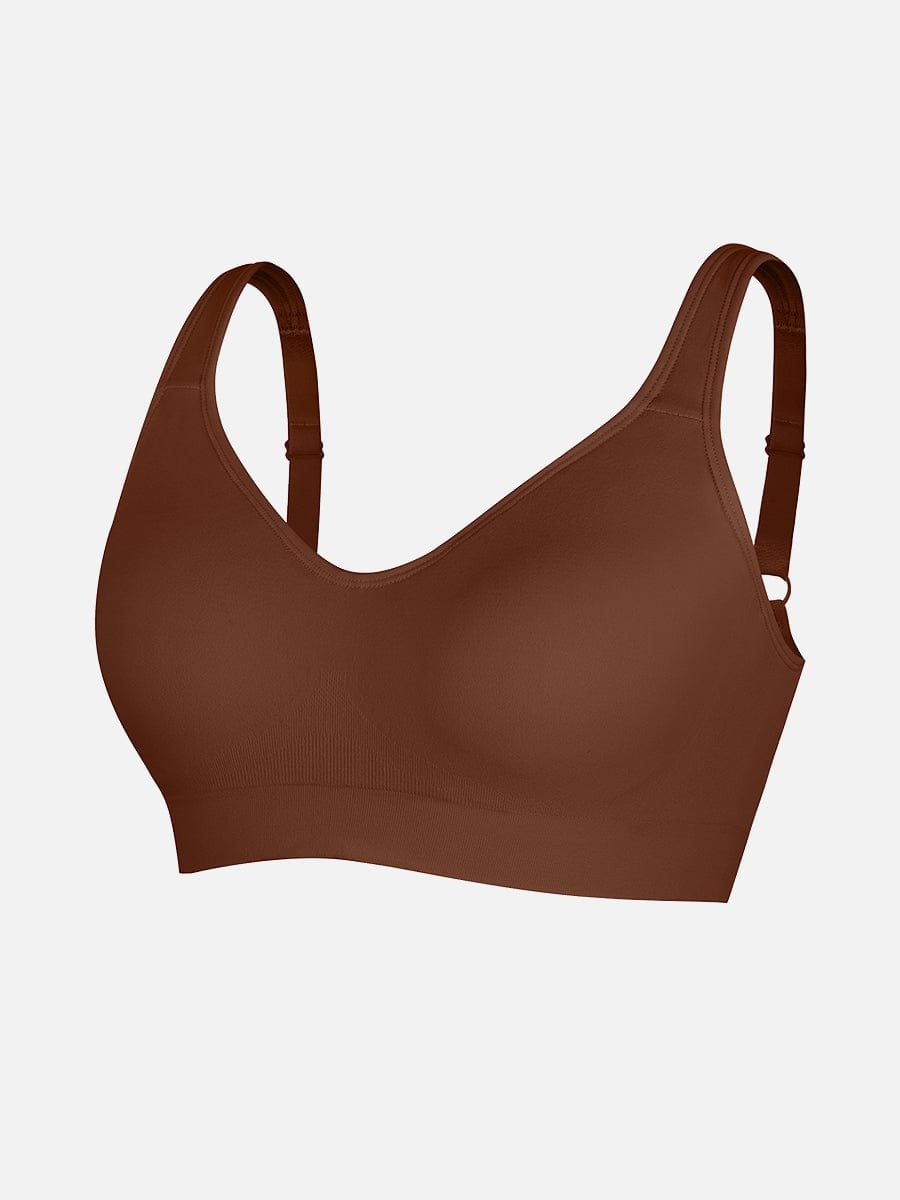 Wireless Bust Support Bra With Wide Straps Light Brown 2