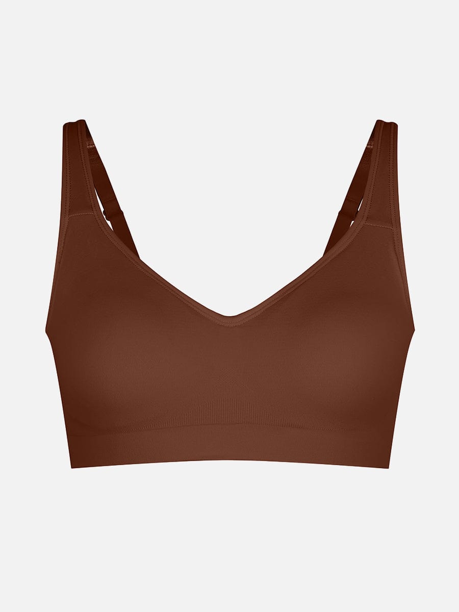 Wireless Bust Support Bra With Wide Straps Light Brown 1