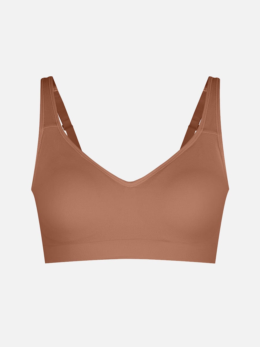 Wireless Bust Support Bra With Wide Straps Dark Brown 1