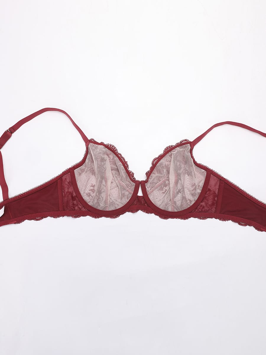 Unlined Underwire Sheer Floral Mesh Lace Bra 7