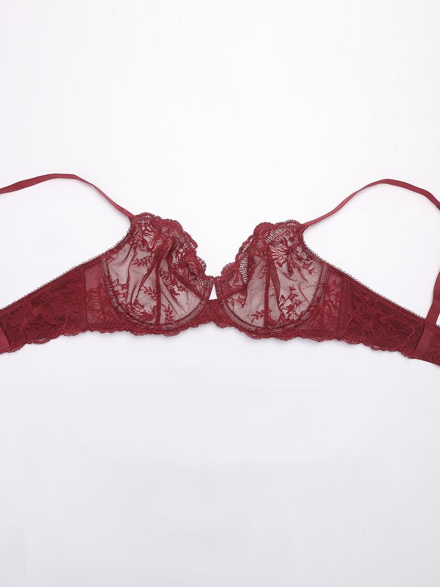 Unlined Underwire Sheer Floral Mesh Lace Bra 6