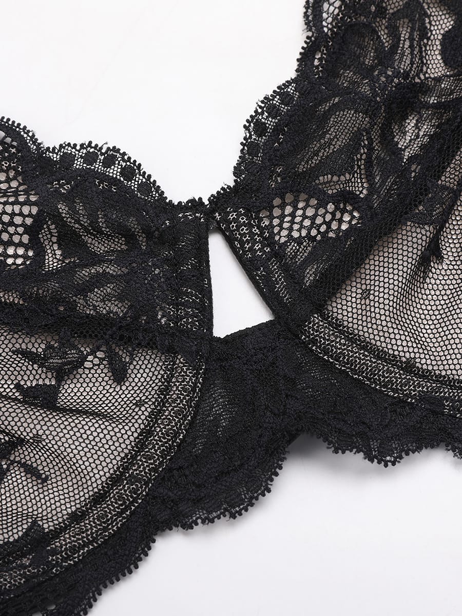 Unlined Underwire Sheer Floral Mesh Lace Bra 17