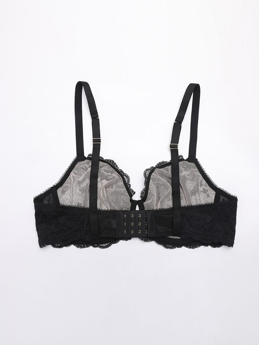 Unlined Underwire Sheer Floral Mesh Lace Bra 15